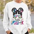 First Day Of Prek Hello Prek Girls Teacher Messy Bun Sweatshirt Gifts for Him
