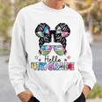 First Day Of School Hello 4Th Grade Girls Messy Bun Sweatshirt Gifts for Him