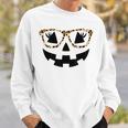 Jack O Lantern Face Pumpkin Hallowen Leopard Print Glasses Sweatshirt Gifts for Him