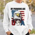 My Pronouns Are Usa American Flag Patriotic Eagle Graphic Patriotic Funny Gifts Sweatshirt Gifts for Him