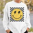 Retro Happy Face Checkered Pattern Smile Face Trendy Smiling Sweatshirt Gifts for Him
