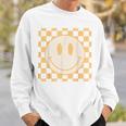 Retro Happy Face Yellow Vintage Checkered Pattern Smile Face Sweatshirt Gifts for Him