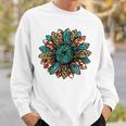 Western Country Texas Cowgirl Turquoise Cowhide Sunflower Sweatshirt Gifts for Him