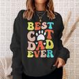 Best Cat Dad Ever Happy Father Day 2023 Retro Groovy Cat Paw Sweatshirt Gifts for Her