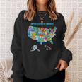 Colorful United States Of America Map Us Landmarks Icons Sweatshirt Gifts for Her
