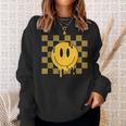 Cute Retro Happy Face Checkered Pattern Yellow Melting Face Sweatshirt Gifts for Her