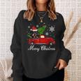 Dachshund Dog Riding Red Truck Christmas Decorations Pajama Sweatshirt Gifts for Her