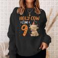 Holy Cow Im 9 Scottish Highland Cow Print 9Th Birthday Girl Sweatshirt Gifts for Her