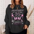 On January 16Th A Queen Was Born Aquarius Capricorn Birthday Sweatshirt Gifts for Her