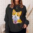 Kawaii Corgi Loves Bubble Tea Funny Bobas Welsh Dog Sweatshirt Gifts for Her