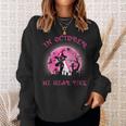 In October We Wear Pink Cat Witch Breast Cancer Halloween Sweatshirt Gifts for Her
