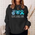 Peace Love Cure Polycystic Ovary Syndrome Pcos Teal Ribbon Sweatshirt Gifts for Her