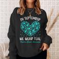 In September We Wear Teal Ovarian Cancer Awareness Hearts Sweatshirt Gifts for Her