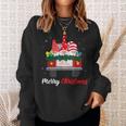 Three Gnomes In Red Truck With Merry Christmas Tree Family Sweatshirt Gifts for Her