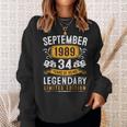 Vintage September 1989 34 Years Old 34Th Birthday Sweatshirt Gifts for Her