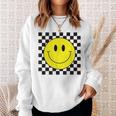 70S Yellow Smile Face Cute Checkered Smiling Happy Sweatshirt Gifts for Her