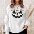 Jack O Lantern Face Pumpkin Hallowen Leopard Print Glasses Sweatshirt Gifts for Her