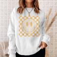 Retro Happy Face Yellow Vintage Checkered Pattern Smile Face Sweatshirt Gifts for Her
