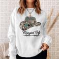 Western Cowgirl Up Leopard Turquoise Hat Cowhide Rodeo Sweatshirt Gifts for Her