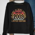 20Th Birthday Vintage 2003 Men Turning 20 Bday 20 Years Old Sweatshirt Gifts for Old Women