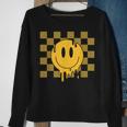 Cute Retro Happy Face Checkered Pattern Yellow Melting Face Sweatshirt Gifts for Old Women