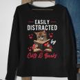 Easily Distracted By Cats And Books Cat & Book Lover Funny Sweatshirt Gifts for Old Women