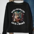 Easily Distracted By Cats And Books Librarians Bibliophiles Sweatshirt Gifts for Old Women