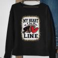 My Heart Is On The Line Offensive Lineman Football Leopard Sweatshirt Gifts for Old Women