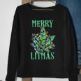 Merry Litmas Pot Leaf Christmas Tree Lights Marijuana Sweatshirt Gifts for Old Women