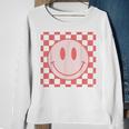 Checkered Pattern Smile Face Vintage Happy Face Red Retro Sweatshirt Gifts for Old Women