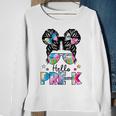 First Day Of Prek Hello Prek Girls Teacher Messy Bun Sweatshirt Gifts for Old Women