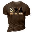 Peace Love Hockey Funny Mommy Dad Boys Girls Son Daughter 3D Print Casual Tshirt Brown