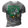 Kids 3Rd Birthday Green Farm Tractor | Three 3 Year Old Tractor Funny Gifts 3D Print Casual Tshirt Grey
