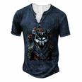 Japanese Samurai Wolf Tattoo Vintage Kawaii Ninja For Women Men's Henley T-Shirt Navy Blue