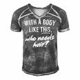 With A Body Like This Who Needs Hair Funny Bald Dad Bod Gift For Mens Gift For Women Men's Short Sleeve V-neck 3D Print Retro Tshirt Grey