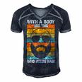 With A Body Like This Who Needs Hair Fathers Day Bald Dad Gift For Women Men's Short Sleeve V-neck 3D Print Retro Tshirt Navy Blue