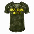 Iowa Battleship Veteran Warship Bb61 Father Grandpa Dad Son Gift For Women Men's Short Sleeve V-neck 3D Print Retro Tshirt Green