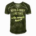 With A Body Like This Who Needs Hair Funny Bald Dad Bod Gift For Mens Gift For Women Men's Short Sleeve V-neck 3D Print Retro Tshirt Green
