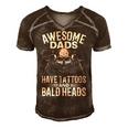 Bald Dad With Tattoos Best Papa Gift For Women Men's Short Sleeve V-neck 3D Print Retro Tshirt Brown