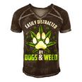 Dogs And Weed Dad Mom Dog Lover Cannabis Marijuana Gift For Women Men's Short Sleeve V-neck 3D Print Retro Tshirt Brown