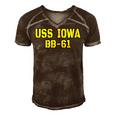 Iowa Battleship Veteran Warship Bb61 Father Grandpa Dad Son Gift For Women Men's Short Sleeve V-neck 3D Print Retro Tshirt Brown