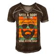 With A Body Like This Who Needs Hair Fathers Day Bald Dad Gift For Women Men's Short Sleeve V-neck 3D Print Retro Tshirt Brown
