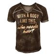 With A Body Like This Who Needs Hair Funny Bald Dad Bod Gift For Mens Gift For Women Men's Short Sleeve V-neck 3D Print Retro Tshirt Brown
