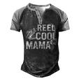 Distressed Reel Cool Mama Fishing Men's Henley Raglan T-Shirt Black Grey