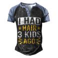 Bald Dad Father Of Three Triplets Husband Fathers Day Men's Henley Raglan T-Shirt Black Blue