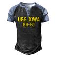 Iowa Battleship Veteran Warship Bb61 Father Grandpa Dad Son Men's Henley Raglan T-Shirt Black Blue