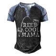Retro Reel Cool Mama Fishing Fisher Men's Henley Raglan T-Shirt Black Blue