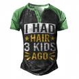 Bald Dad Father Of Three Triplets Husband Fathers Day Men's Henley Raglan T-Shirt Black Green