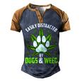 Dogs And Weed Dad Mom Dog Lover Cannabis Marijuana Men's Henley Raglan T-Shirt Brown Orange