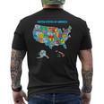 Colorful United States Of America Map Us Landmarks Icons Men's T-shirt Back Print